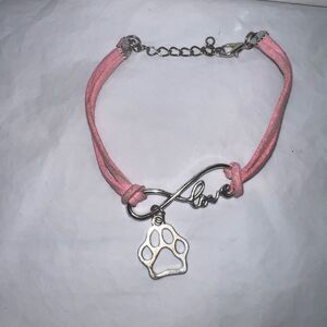 Pink Leather and Silver Tone‎ Infinity Love Paw Charm Bracelet